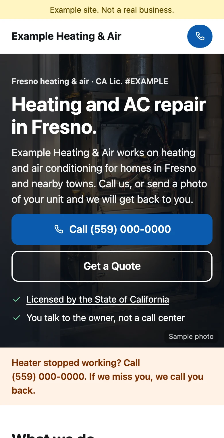 An example Zipchief website on a phone