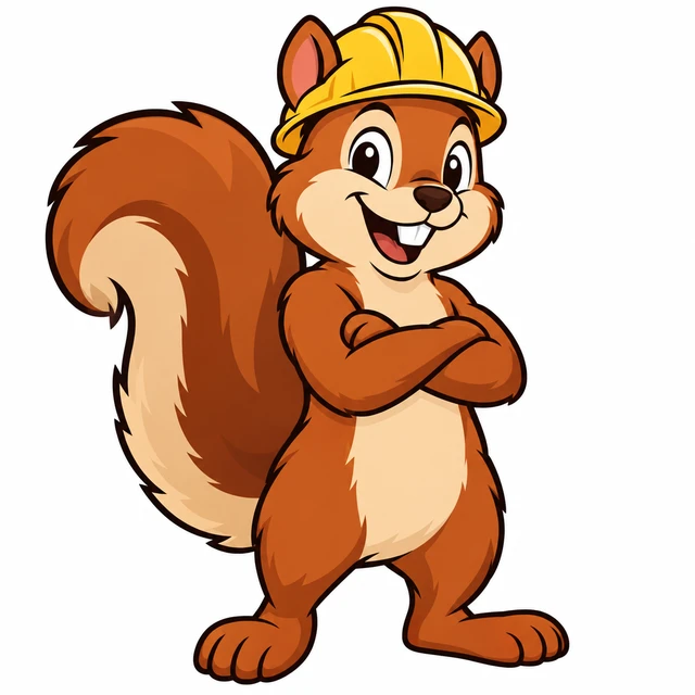 The Zipchief squirrel in a yellow hard hat
